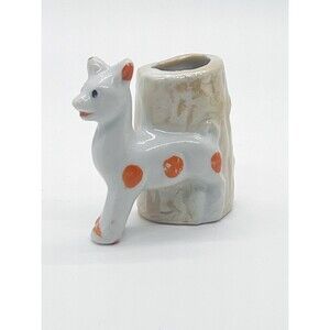 Vintage Luster small deer tree stump  Toothpick Match Holder Japan Kitsch